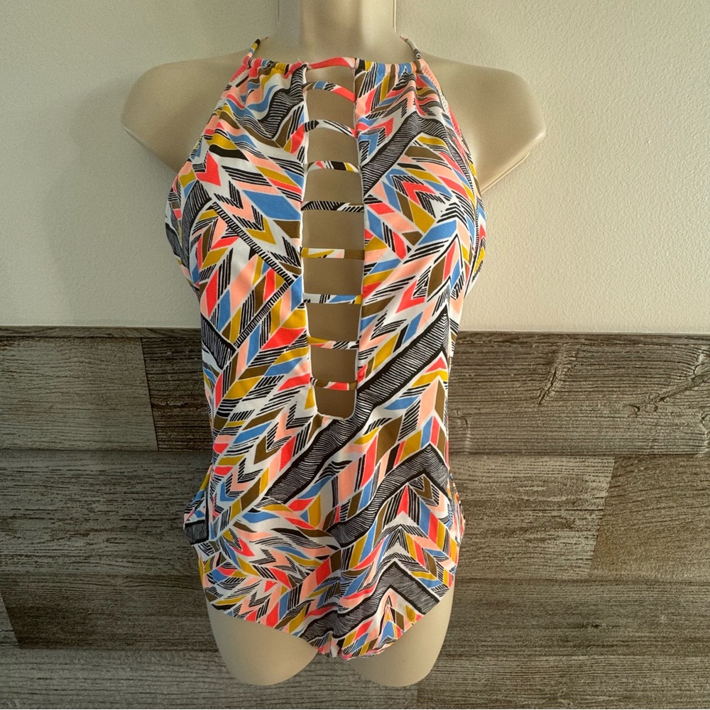 Volcom one piece swimsuit High Neck Halter Strappy Low back Size XL NWT